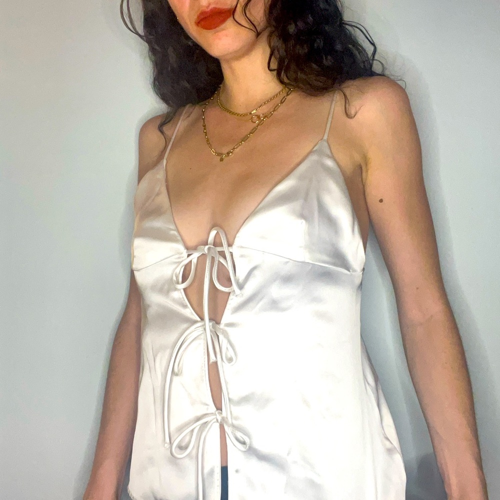NWT ZARA Elegant White Satin TIE Women's Top